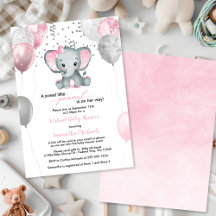 Cute Elephant Girl Balloons Virtual Baby Shower