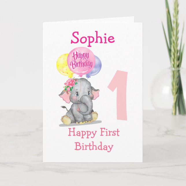 cute elephant girl birthday card (Front)