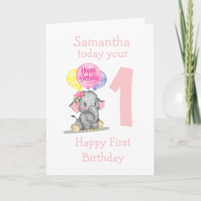 cute elephant girl birthday card (Front)