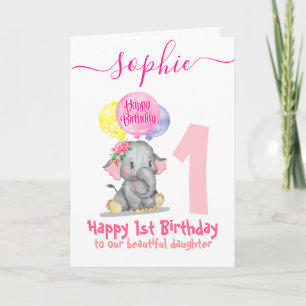 cute elephant girl birthday card