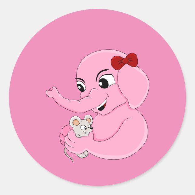 Cute elephant girl cartoon classic round sticker (Front)