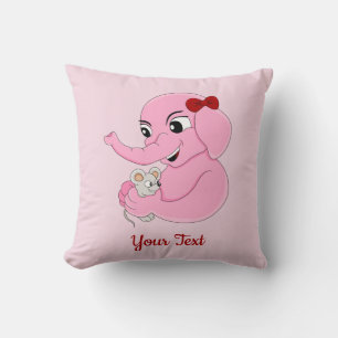 Cute elephant girl cartoon throw pillow