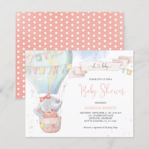 Cute Elephant Girl Pink Baby Shower  Invitation