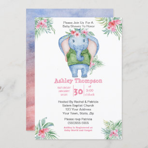 Cute Elephant  Girls Baby Shower Invitation