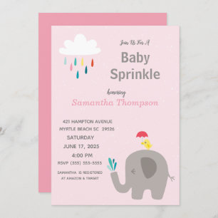Cute Elephant Girls Pink Baby Sprinkle Shower    Invitation