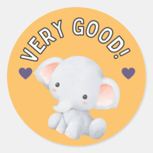 Cute Elephant Good Job Student Progress Award Classic Round Sticker