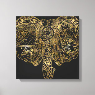 Cute Elephant hand drawn Henna floral Canvas Print