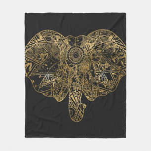 Cute Elephant hand drawn Henna floral Fleece Blanket