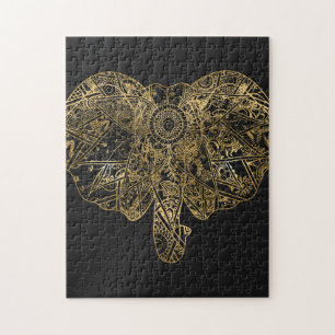 Cute Elephant hand drawn Henna floral Jigsaw Puzzle