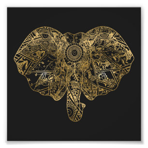 Cute Elephant hand drawn Henna floral Photo Print