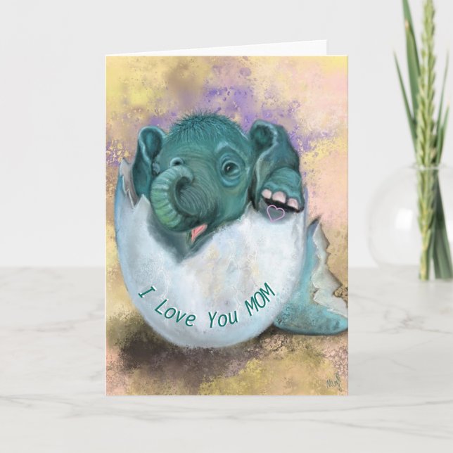 Cute Elephant Hatching Funny Mother's Day Card (Front)