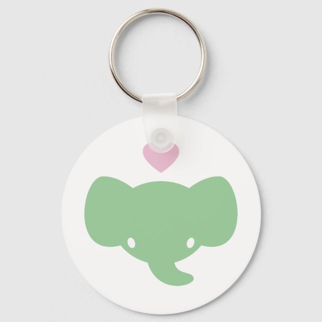 Cute Elephant Heart Graphic Key Ring (Front)