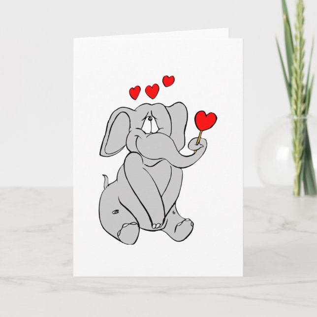 Cute Elephant Hearts Adorable Valentine Character Holiday Card (Front)