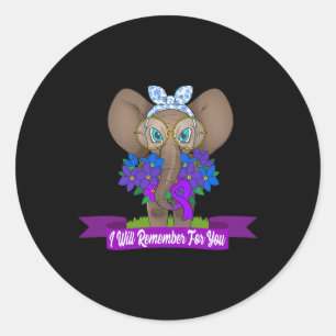 Cute Elephant Heimerheimer Awareness Gift Purple R Classic Round Sticker
