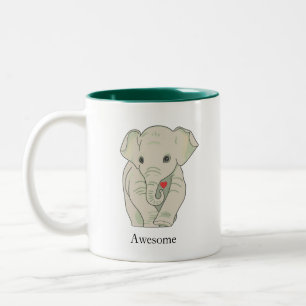 Cute Elephant Holding a Heart Two-Tone Coffee Mug