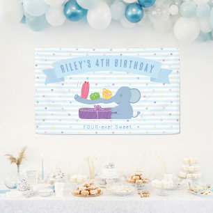 Cute Elephant Holding Gifts Birthday Banner