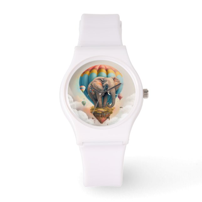 Cute Elephant Hot Air Balloon Whimsical Animal Watch (Front)