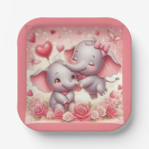 Cute Elephant Hugs, Hearts & Roses