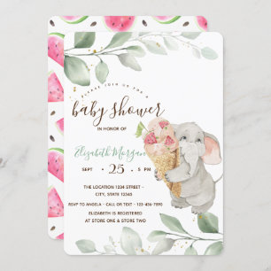 Cute Elephant Ice cream Watermelon Baby Shower  Invitation