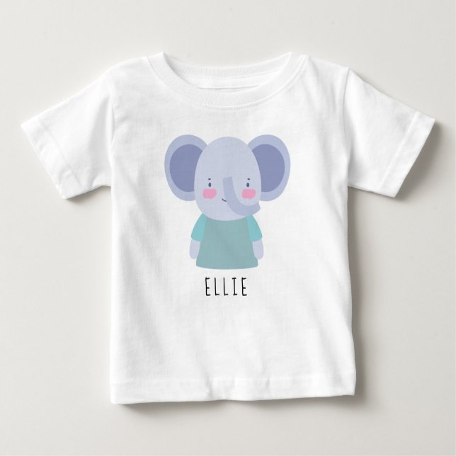 Cute Elephant Illustration - Customisable Baby T-Shirt (Front)