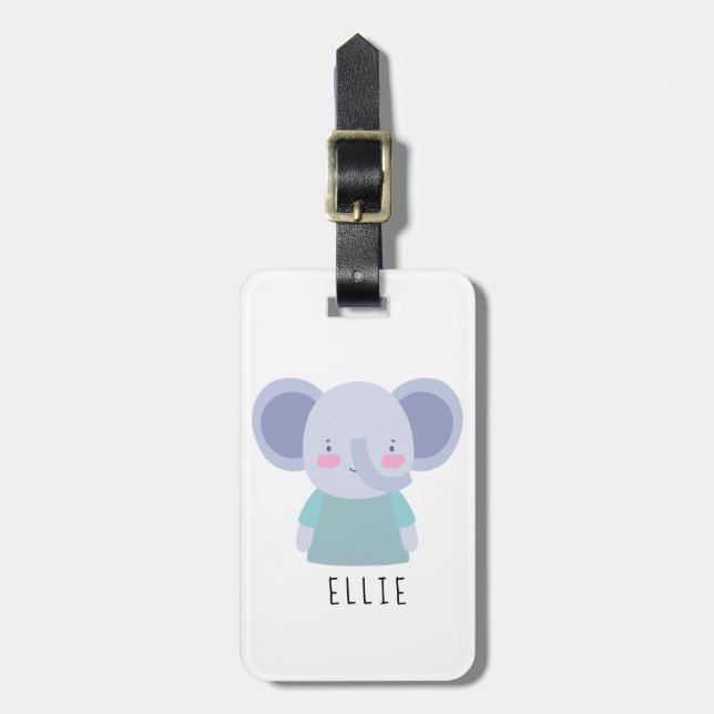 Cute Elephant Illustration - Customisable Luggage Tag (Front Vertical)
