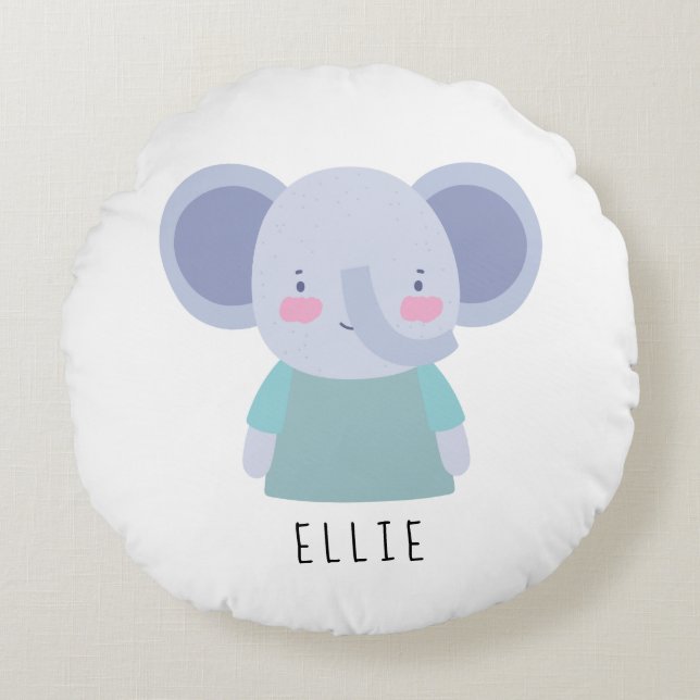 Cute Elephant Illustration - Customisable Round Cushion (Front)
