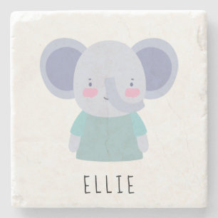 Cute Elephant Illustration - Customisable Stone Coaster