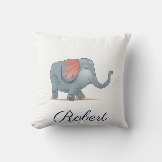 Cute Elephant  Illustration Personalised your name Cushion (Front)