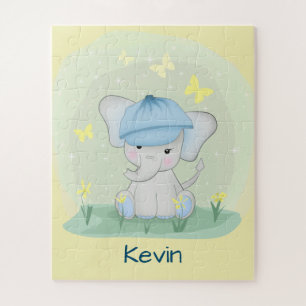 Cute elephant in a flower meadow. jigsaw puzzle