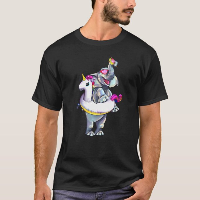 Cute Elephant In A Unicorn Float & Ice Cream Pool  T-Shirt (Front)