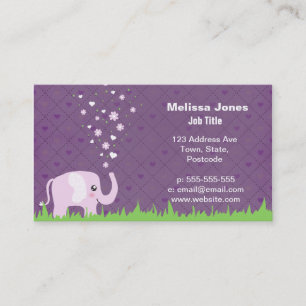 Cute elephant in girly pink & purple business card