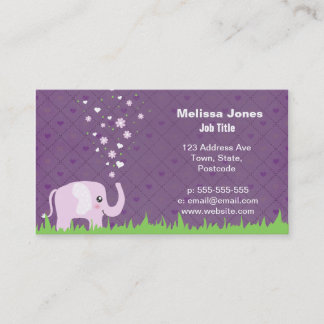 Cute elephant in girly pink & purple business card