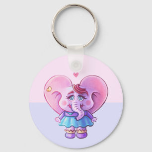 Cute Elephant In Love Key Ring