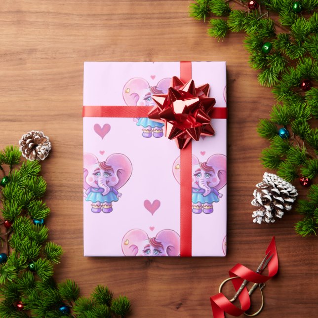 Cute Elephant In Love Wrapping Paper (Holiday Gift)