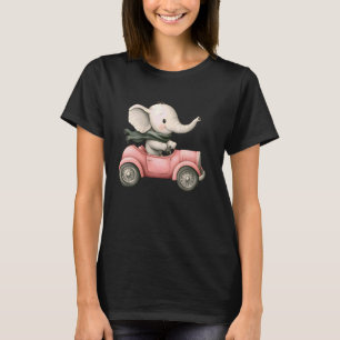 Cute Elephant in Pink Car with Scarf T-Shirt