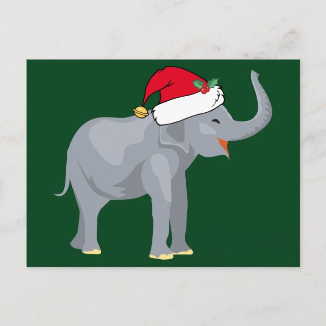 Cute Elephant in Santa Hat Green Christmas Holiday Postcard (Front)