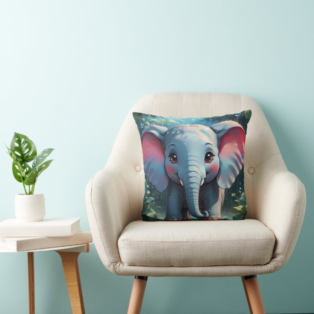 Cute Elephant in the Rain Cushion (Chair)