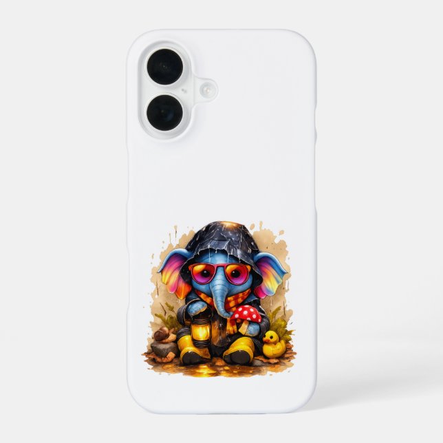 Cute Elephant iPhone 16 Case Rain Kawaii (Back)