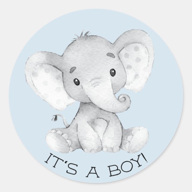 Cute Elephant It' a Boy Favour Sticker (Front)