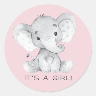 Cute Elephant It' a GIRL Favour Sticker
