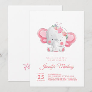 Cute Elephant, It's a Girl! Baby Shower Invitation