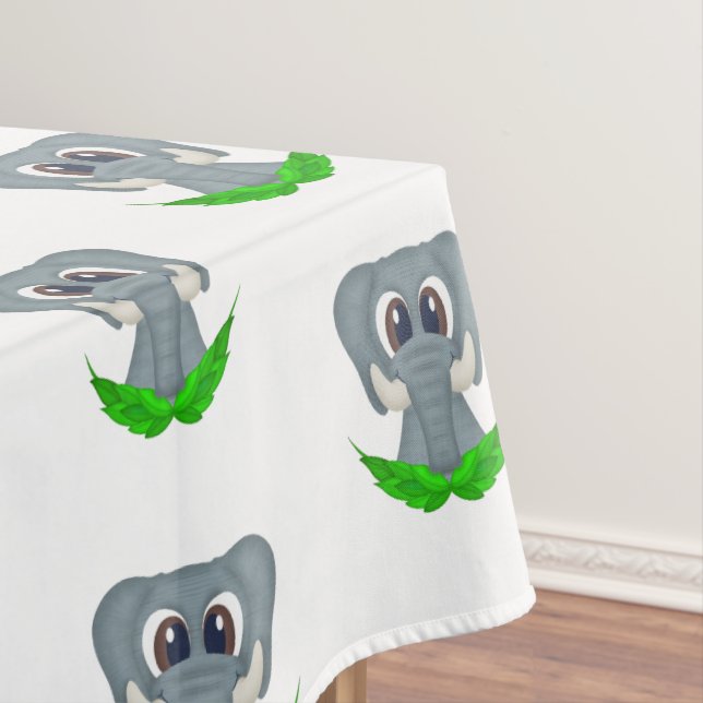 Cute Elephant Kids Birthday Safari Animal Pattern Tablecloth (In Situ)