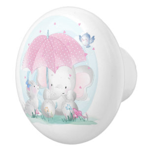 Cute Elephant, Kitten and Butterflies Ceramic Knob