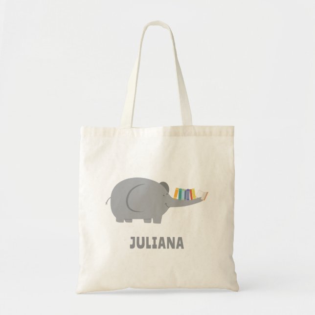 Cute Elephant Library Tote Bag (Front)