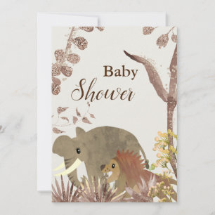 Cute Elephant, Lion & Floral Art Baby Shower   Invitation