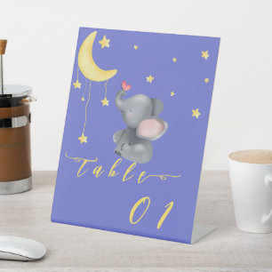Cute Elephant & Little Butterfly Baby Shower Table Pedestal Sign