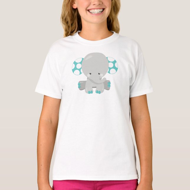 Cute Elephant, Little Elephant - Blue Grey T-Shirt (Front)