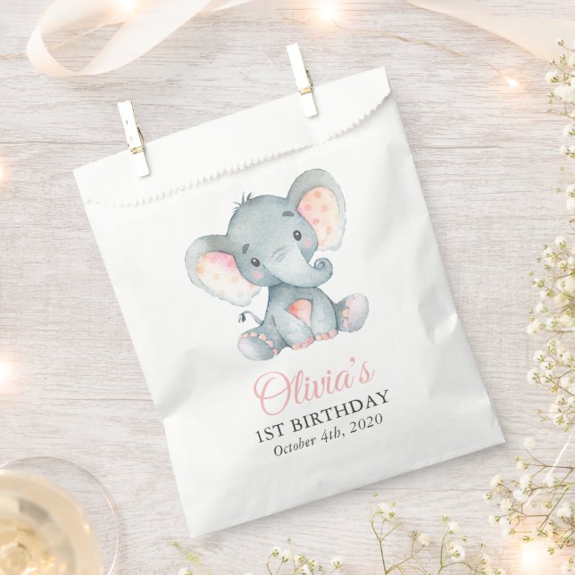 Cute Elephant, Little Elephant, First Birthday Favour Bag (Clipped)