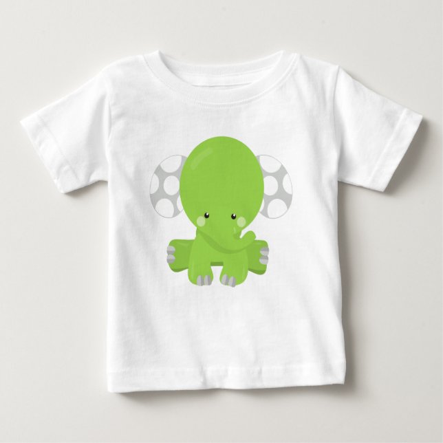 Cute Elephant, Little Elephant, Green Elephant Baby T-Shirt (Front)