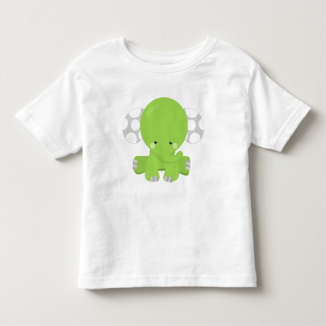 Cute Elephant, Little Elephant, Green Elephant Toddler T-Shirt (Front)
